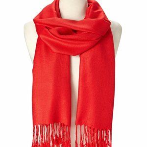Womens Fashion Red Silk Scarf with Fringe Stole for Valentine's Day Gifts